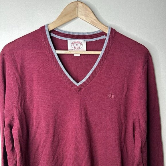 Vintage Brooks Brothers Sweater Mens Sz M Burgundy 100% Merino Wool V Neck - Picture 2 of 9
